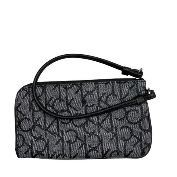 Calvin Klein gray black signature ck wristlet bag